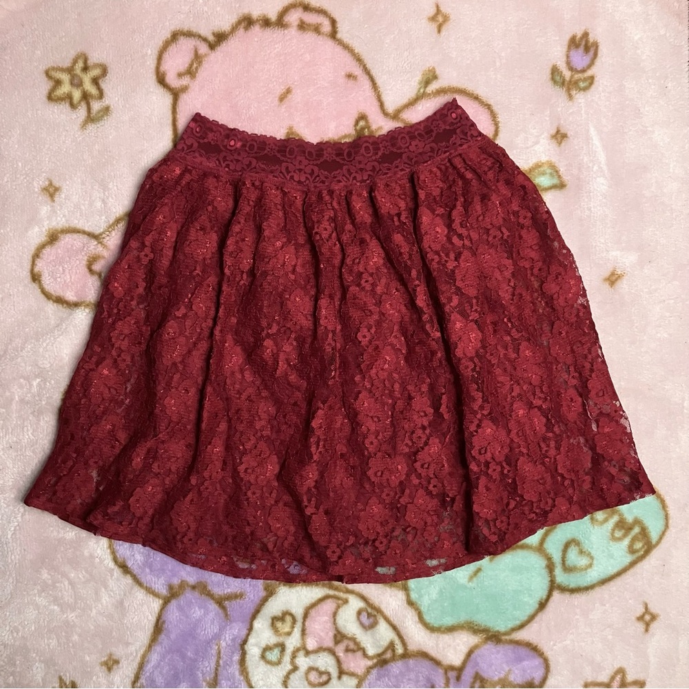 00s Vintage Old Navy Dark Red Lace Mini Skirt